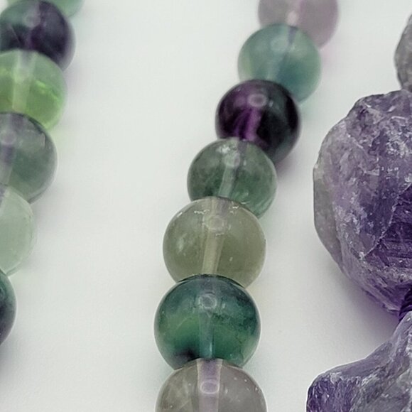 Multicolor Round Agate Bead And Rough Amethyst Geode Necklace LOT Needs Clasps - Picture 6 of 13